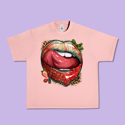 Strawberry Lips With Leopard Urban Heavy Tee Designed By Texasbilliewilder