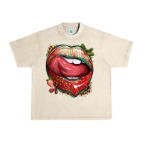 Sandshell strawberry lips with leopard Urban Heavy Tee - texasbilliewilder
