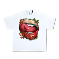 White strawberry lips with leopard Urban Heavy Tee - texasbilliewilder