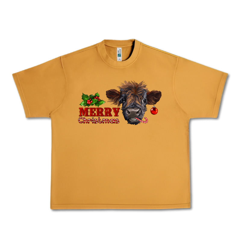 Merry Christmas Highland Calf With Candy Cane Urban Heavy Tee by RanaPortraitStore | Teevron