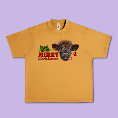 Merry Christmas Highland Calf With Candy Cane Urban Heavy Tee Designed By Ranaportraitstore