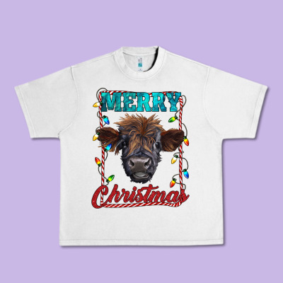 Merry Christmas Highland Calf Baby Cow Urban Heavy Tee Designed By Ranaportraitstore