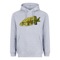 Heather Grey Smallmouth Bass Fish Illustrations Heavyweight Hoodie - LillyAllenDesigns