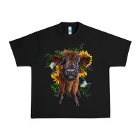 Black highland cow with sunflower Urban Heavy Tee - RanaPortraitStore