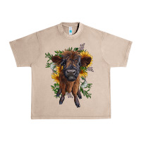 Highland Cow With Sunflower Urban Heavy Tee | Teevron