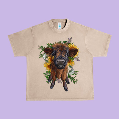 Highland Cow With Sunflower Urban Heavy Tee Designed By Ranaportraitstore