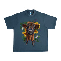 Midnight Navy highland cow with sunflower Urban Heavy Tee - RanaPortraitStore
