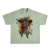 Oil Green highland cow with sunflower Urban Heavy Tee - RanaPortraitStore
