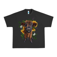 Pigment Black highland cow with sunflower Urban Heavy Tee - RanaPortraitStore
