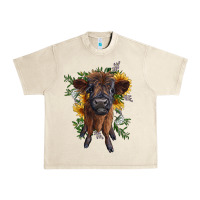 Sandshell highland cow with sunflower Urban Heavy Tee - RanaPortraitStore