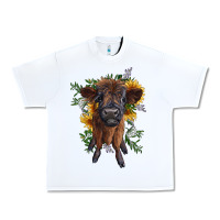White highland cow with sunflower Urban Heavy Tee - RanaPortraitStore