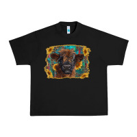 Black highland cow calf with western background Urban Heavy Tee - RanaPortraitStore