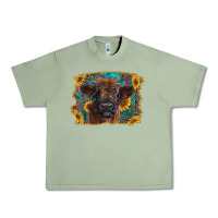 Oil Green highland cow calf with western background Urban Heavy Tee - RanaPortraitStore