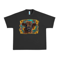 Pigment Black highland cow calf with western background Urban Heavy Tee - RanaPortraitStore