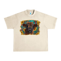 Sandshell highland cow calf with western background Urban Heavy Tee - RanaPortraitStore
