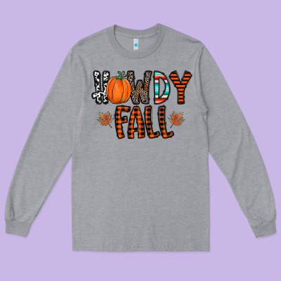 Howdy Fall Long Sleeve Tee Designed By Cowhidedigitalart