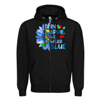 In April We Wear Blue Sunflower Zipper Hoodie | Teevron