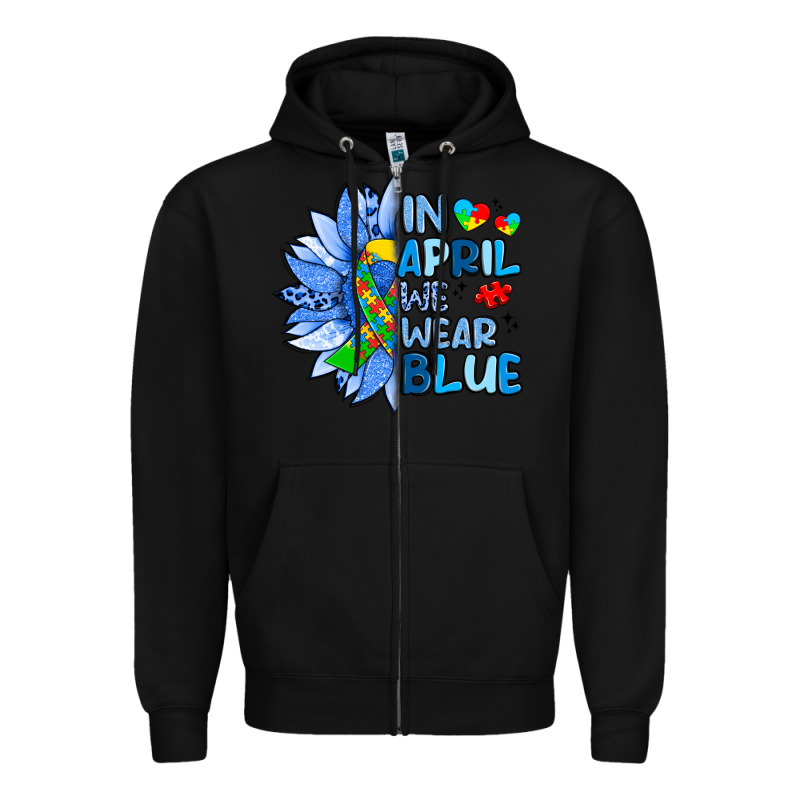 In April We Wear Blue Sunflower Zipper Hoodie by Artiststas | Teevron