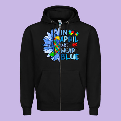 In April We Wear Blue Sunflower Zipper Hoodie Designed By Artiststas