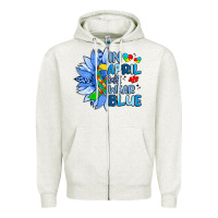 Oatmeal Heather in april we wear blue sunflower Zipper Hoodie - Artiststas