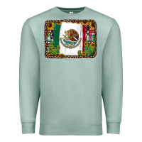 Seafoam mexican flag background with cactus and sunflower Premium Sweatshirt - Jasminsmagicworld