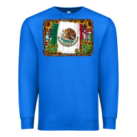 True Royal mexican flag background with cactus and sunflower Premium Sweatshirt - Jasminsmagicworld