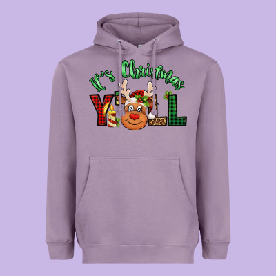 It's Christmas Y'all Reindeer Heavyweight Hoodie Designed By Jasminsmagicworld