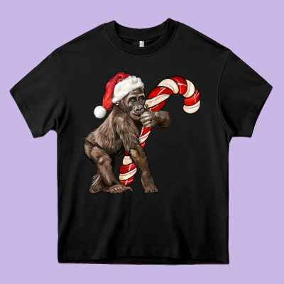 Christmas Candy Cane Baby Gorilla Heavy Core Tee Designed By Lillyallendesigns