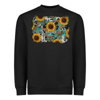 Black western sunflowers turquoise cowhide background Heavyweight Sweatshirt - RanaPortraitStore