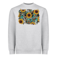 Heather Grey western sunflowers turquoise cowhide background Heavyweight Sweatshirt - RanaPortraitStore