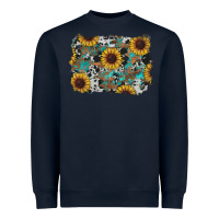 Navy western sunflowers turquoise cowhide background Heavyweight Sweatshirt - RanaPortraitStore