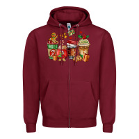 Burgundy christmas cookie coffee cups Zipper Hoodie - AdoDesignShop