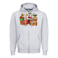 Heather Grey christmas cookie coffee cups Zipper Hoodie - AdoDesignShop