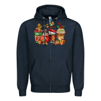 Navy christmas cookie coffee cups Zipper Hoodie - AdoDesignShop
