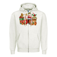 Oatmeal Heather christmas cookie coffee cups Zipper Hoodie - AdoDesignShop