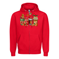 Red christmas cookie coffee cups Zipper Hoodie - AdoDesignShop