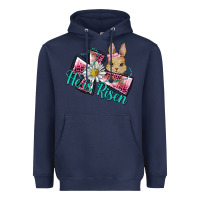Navy he is risen cross rabbit Heavyweight Hoodie - BarkalooDesign
