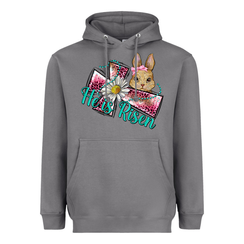 He Is Risen Cross Rabbit Heavyweight Hoodie by BarkalooDesign | Teevron