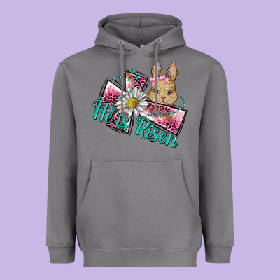 He Is Risen Cross Rabbit Heavyweight Hoodie Designed By Barkaloodesign