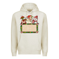 Oatmeal Heather santa reindeer snowman preview and costom name Premium Hoodie - MaliasSmallBusiness