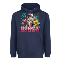 Navy he is risen cross easter Heavyweight Hoodie - BarkalooDesign