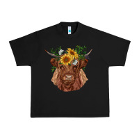 Black highland cow with sunflowers Urban Heavy Tee - RanaPortraitStore