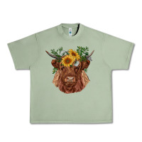 Oil Green highland cow with sunflowers Urban Heavy Tee - RanaPortraitStore
