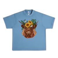 Pebble Blue highland cow with sunflowers Urban Heavy Tee - RanaPortraitStore