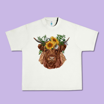 Highland Cow With Sunflowers Urban Heavy Tee Designed By Ranaportraitstore