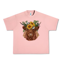 Salmon highland cow with sunflowers Urban Heavy Tee - RanaPortraitStore