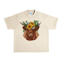 Sandshell highland cow with sunflowers Urban Heavy Tee - RanaPortraitStore