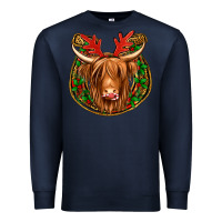 Navy christmas highland cow mistletoe Christmas Premium Sweatshirt - Jasminsmagicworld