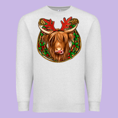 Christmas Highland Cow Mistletoe Christmas Premium Sweatshirt Designed By Jasminsmagicworld