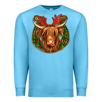 Ocean Blue christmas highland cow mistletoe Christmas Premium Sweatshirt - Jasminsmagicworld